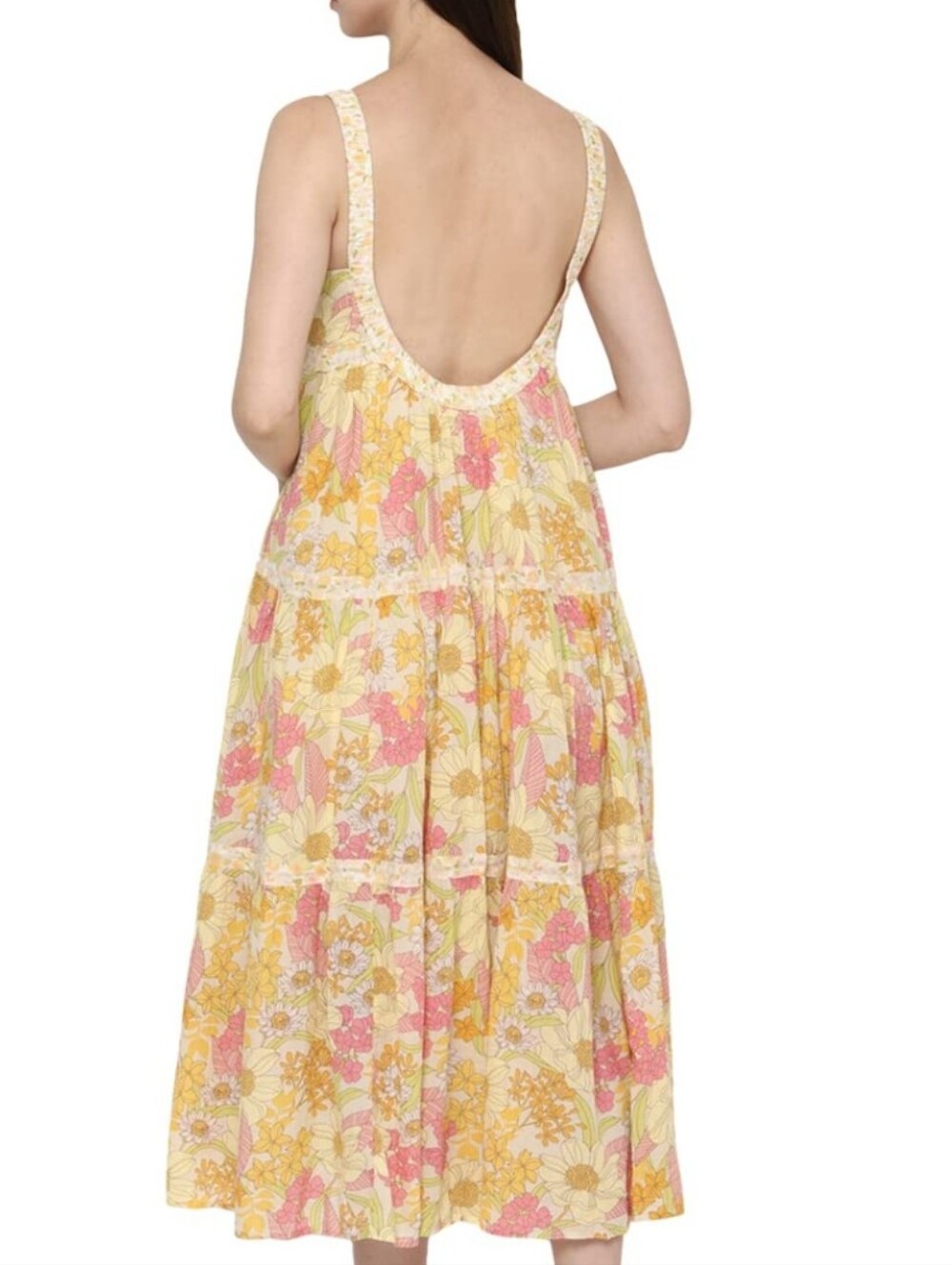 M American Eagle Scoop Back Sundress Flowy Floral Boardwalk Midi Dress With Hat - Picture 4 of 10